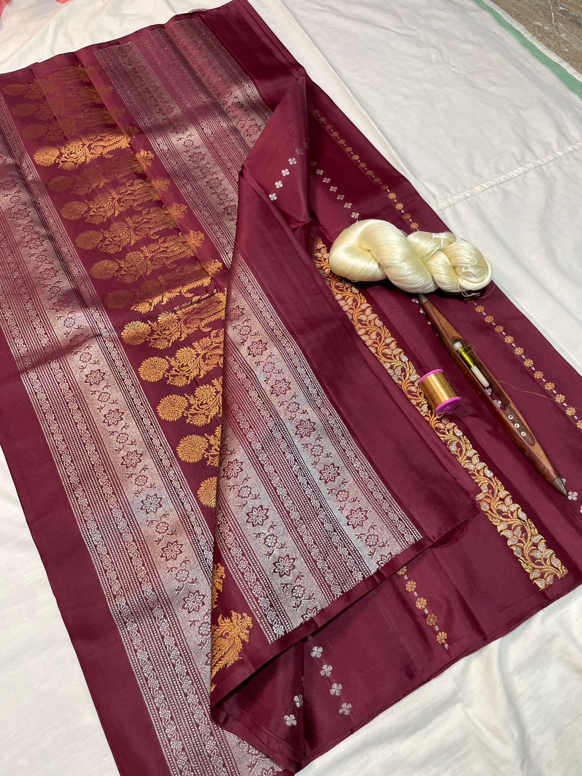 Pure Handloom Soft Silk Saree – Double Warp Weaving | Half Watta Butta Design