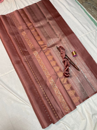 Handloom Double Warp Pure Soft Silk Saree | Silver & Gold Zari
