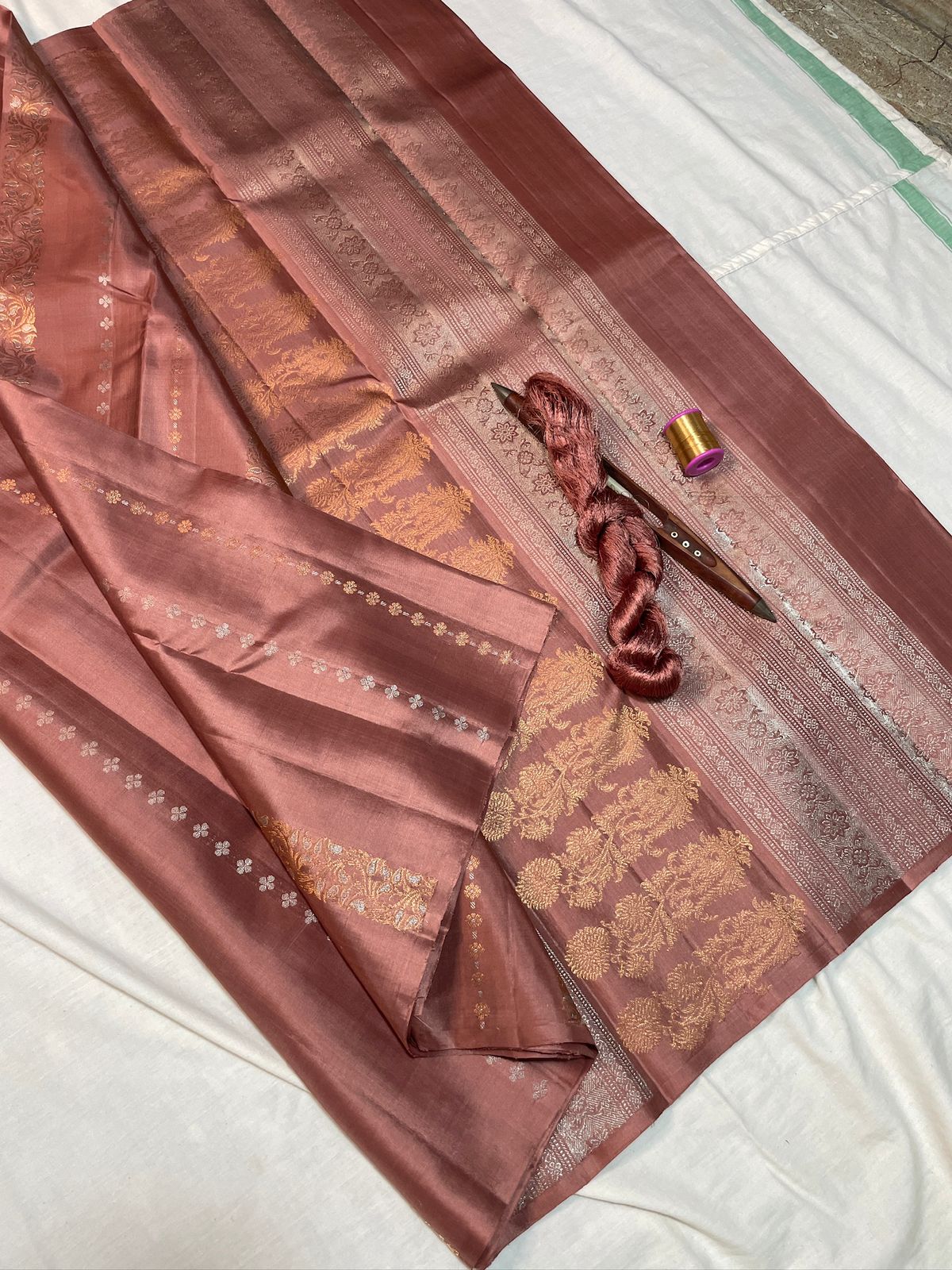 Handloom Double Warp Pure Soft Silk Saree | Silver & Gold Zari