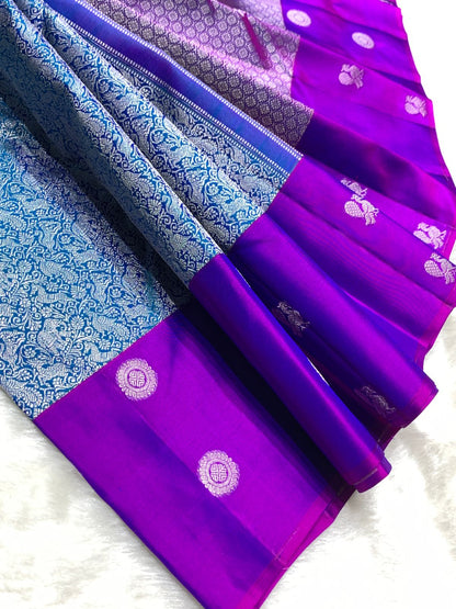 Pure Blue Kancheepuram Handwoven Silk Saree – 2G Zari | Double Warp | Silk Mark Certified