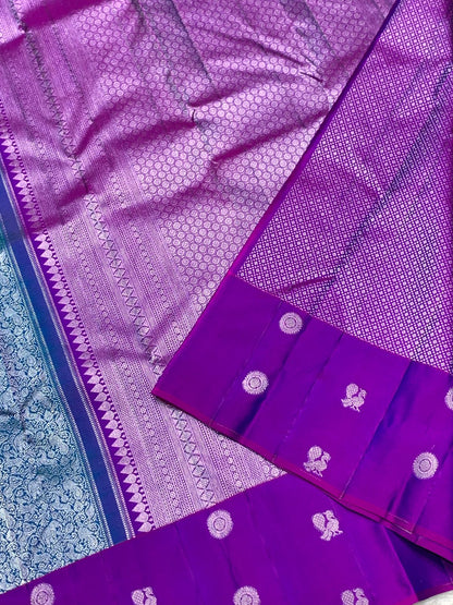 Pure Blue Kancheepuram Handwoven Silk Saree – 2G Zari | Double Warp | Silk Mark Certified