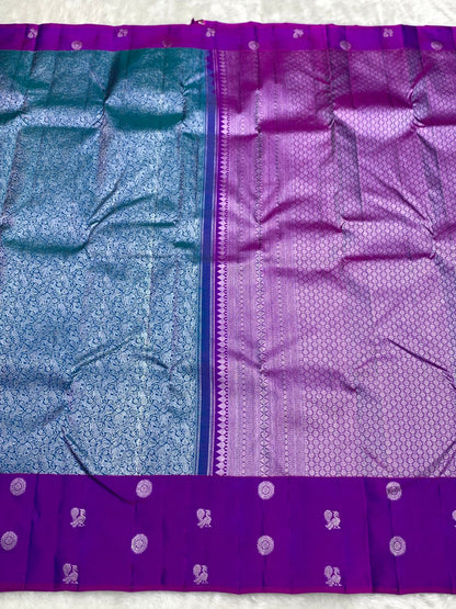 Pure Blue Kancheepuram Handwoven Silk Saree – 2G Zari | Double Warp | Silk Mark Certified