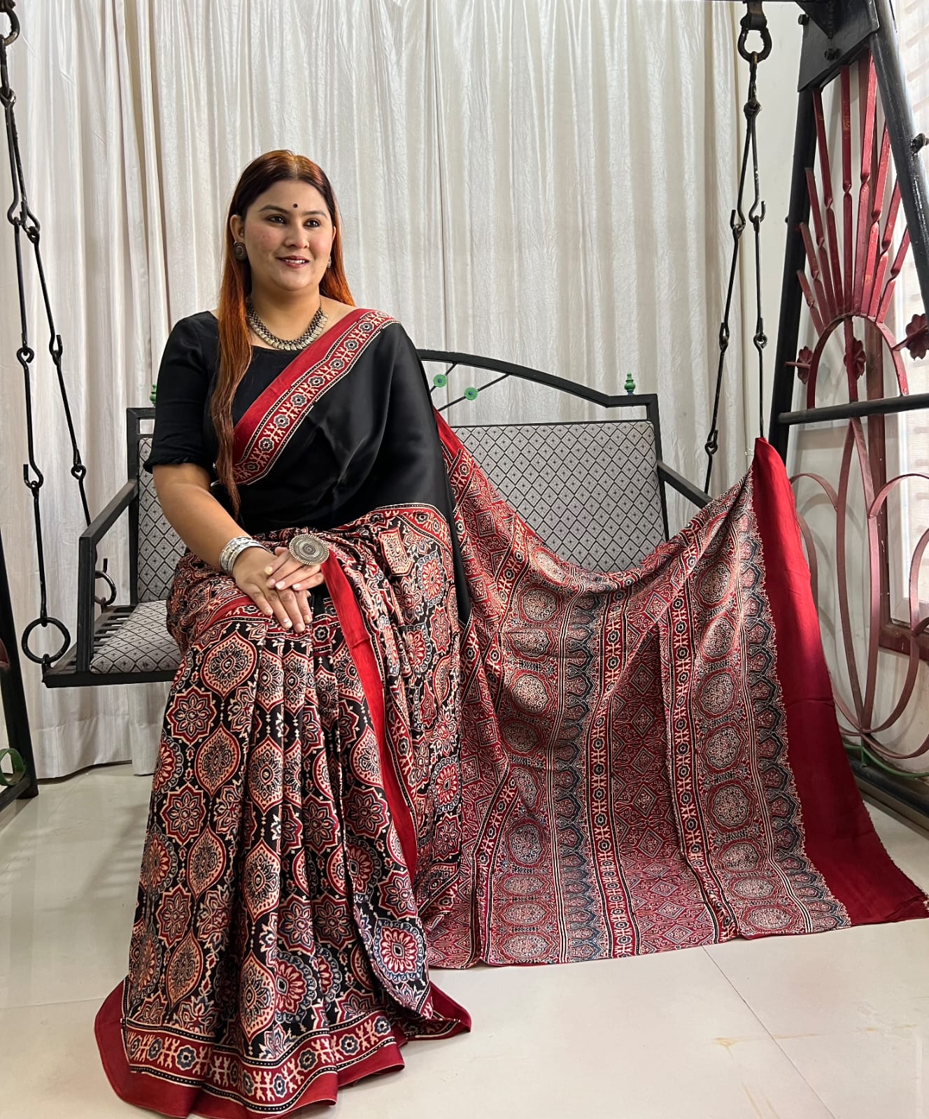 Exclusivity redefined- Modal Silk Sarees with Ajrak Hand Block Prints with Natural Colours