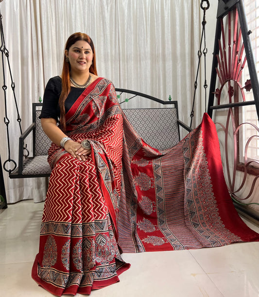 red saree silk ethnic wear
