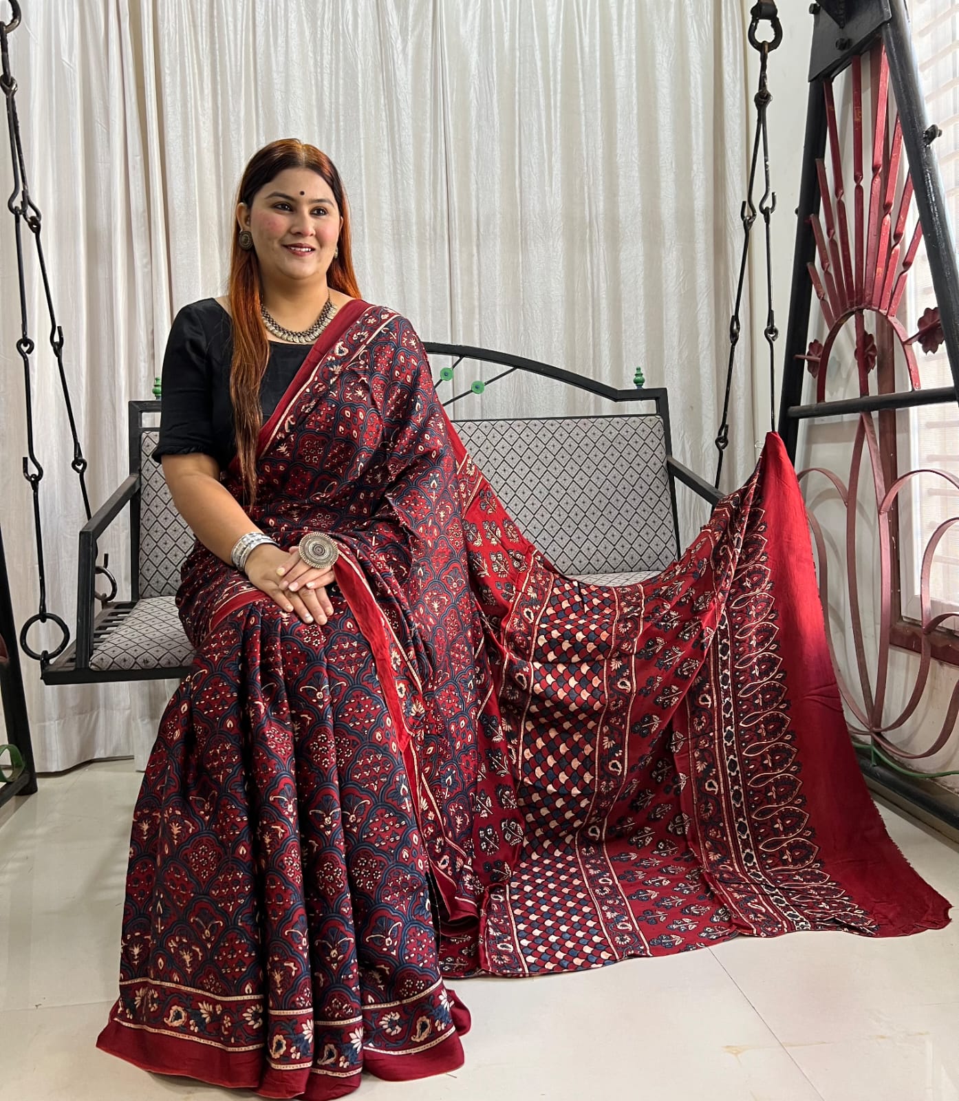 Exclusivity redefined- Modal Silk Sarees with Ajrak Hand Block Prints with Natural Colours