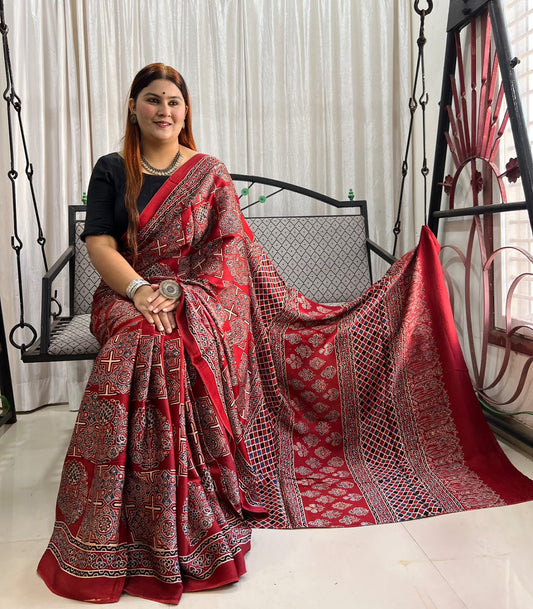 red saree silk ethnic wear