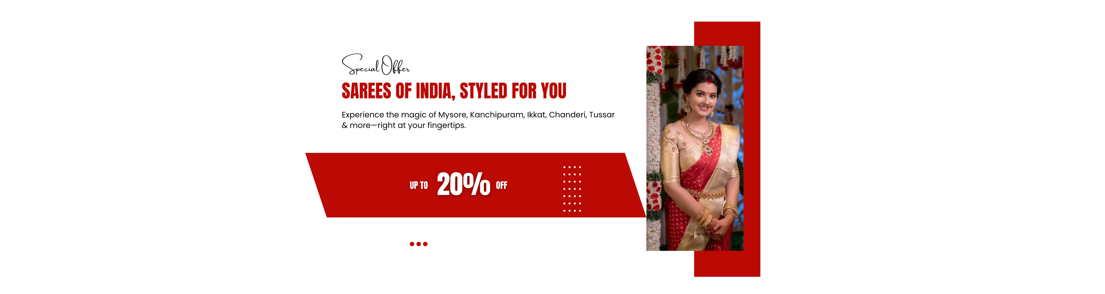 Sarees of India, Styled for you.
Experience the magic of Mysore, Kanchipuram, Ikkat, Chanderi, Tussar and more- right at your tips.