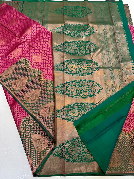 Pink Kanchipuram Meenakari Work Saree 