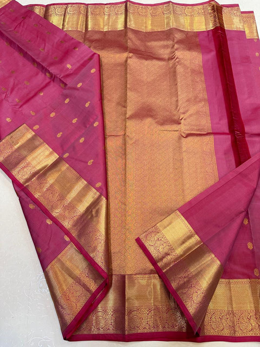 Pink Pure Kanchipuram Silk Saree with All-Over Motifs – SilkMark Certified | Handloom Double Warp Weave