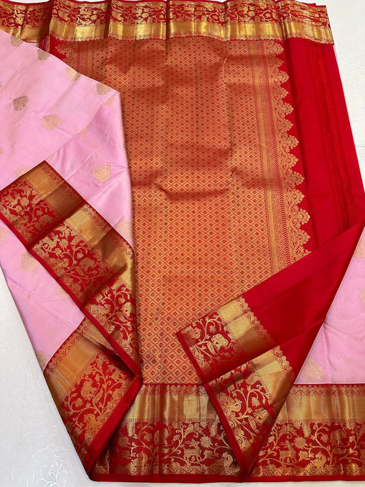 Pink Pure Kanchipuram Silk Saree with All-Over Motifs – SilkMark Certified | Handloom Double Warp Weave
