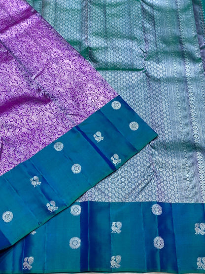 Purple Pure Kancheepuram Handwoven Silk Saree – 2G Zari | Double Warp | Silk Mark Certified