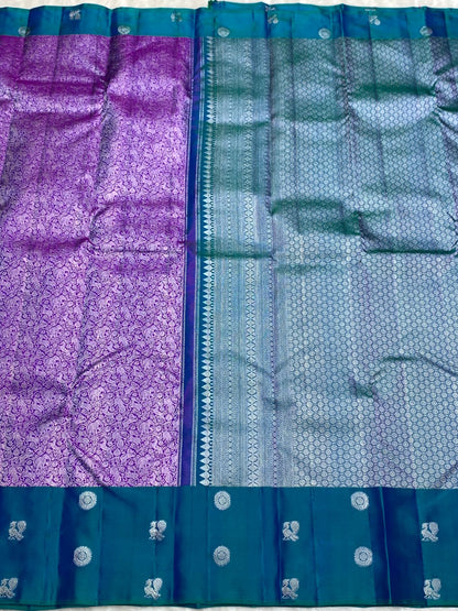 Purple Pure Kancheepuram Handwoven Silk Saree – 2G Zari | Double Warp | Silk Mark Certified
