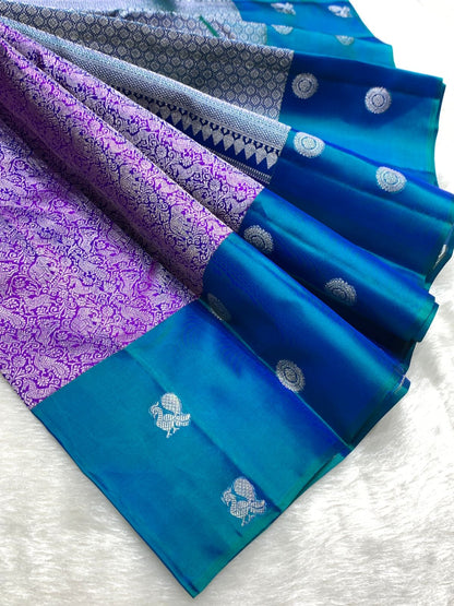 Purple Pure Kancheepuram Handwoven Silk Saree – 2G Zari | Double Warp | Silk Mark Certified