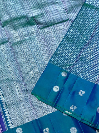 Purple Pure Kancheepuram Handwoven Silk Saree – 2G Zari | Double Warp | Silk Mark Certified