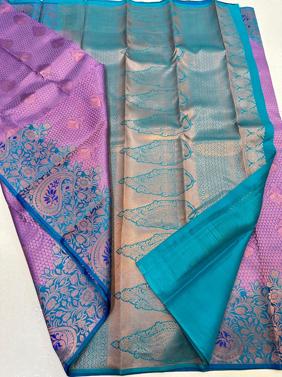 Purple Kanchipuram Meenakari Work Saree