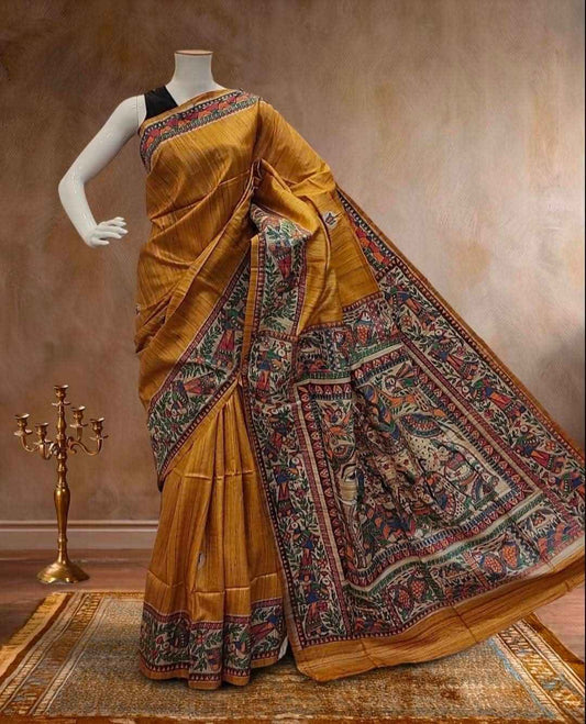 Tussar Ghicha Madhubani Saree 