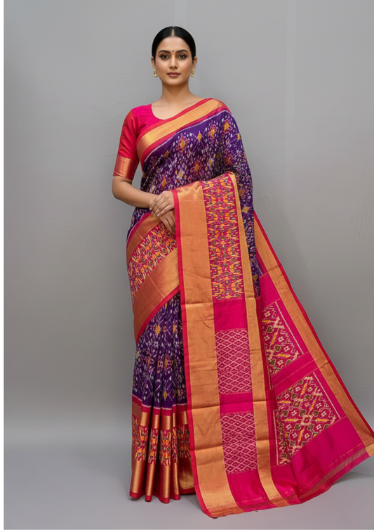 Pure Ikkat Silk Saree | Double Weave | Silk Mark Certified