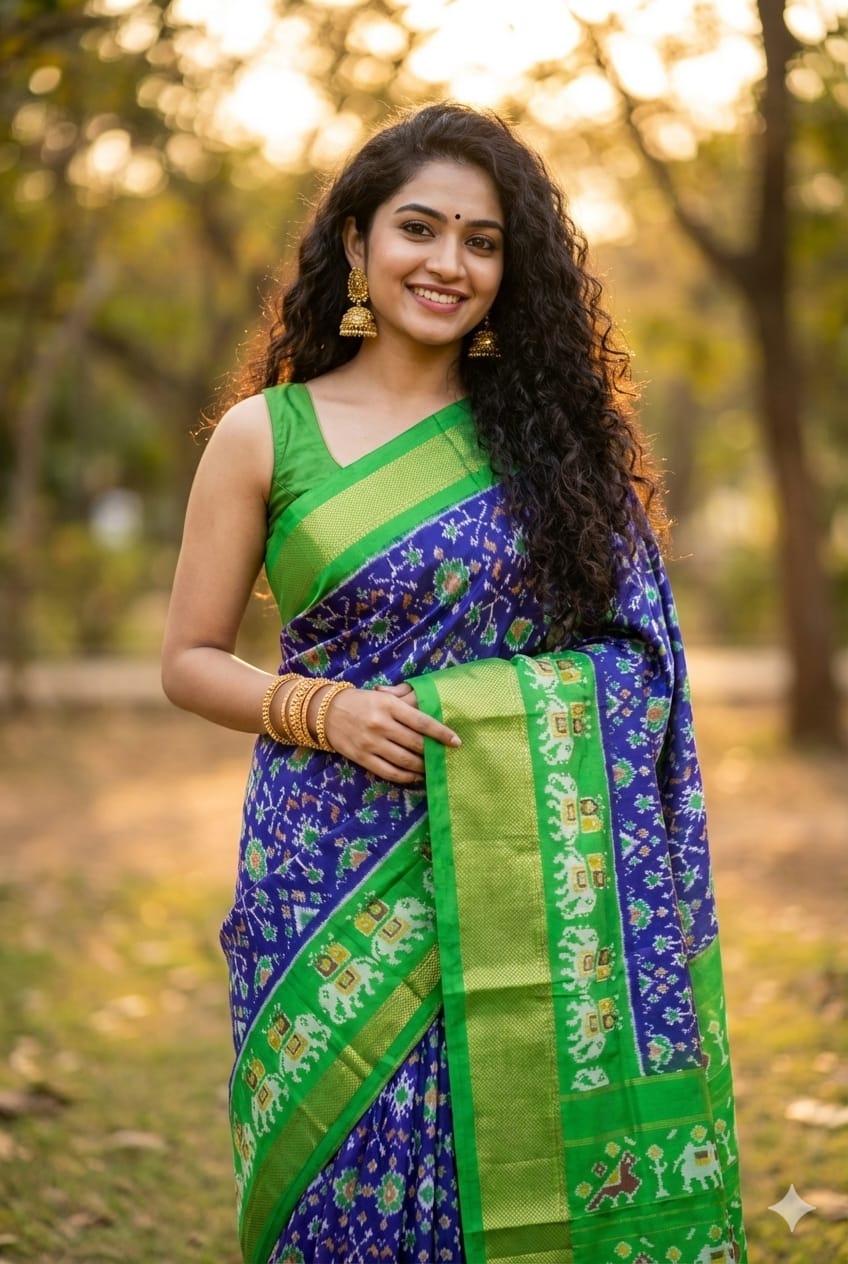 Silk Mark Certified Blue Ikkat Silk Saree | My Indian Vogue