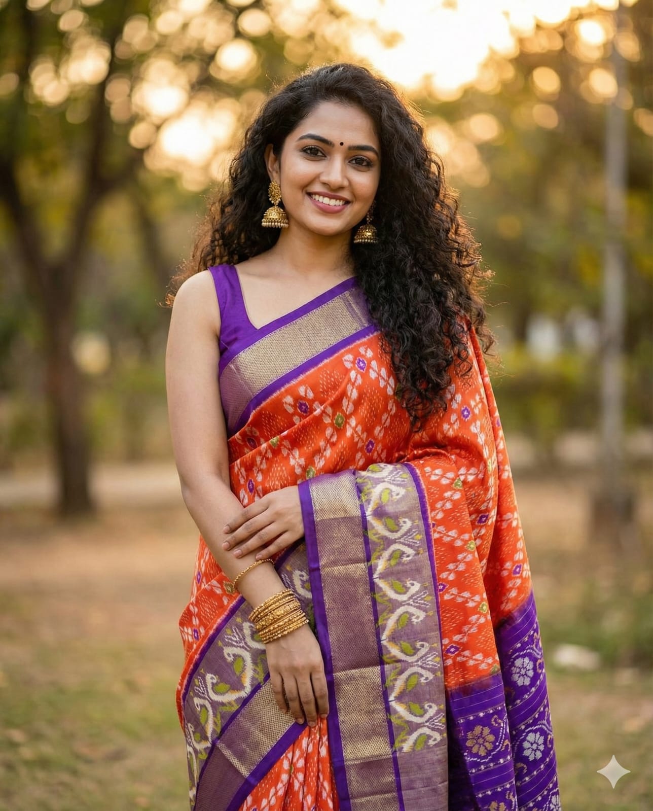 Handwoven Ikkat Silk Saree with Double Weave