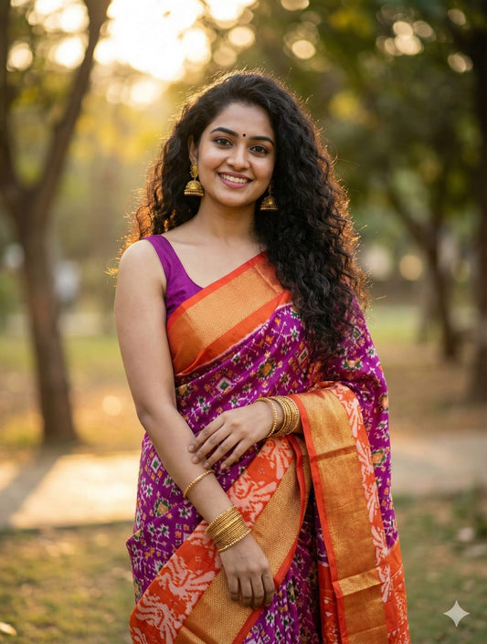 Authentic Handloom Ikkat Silk Saree | Double Weave| My Indian Vogue