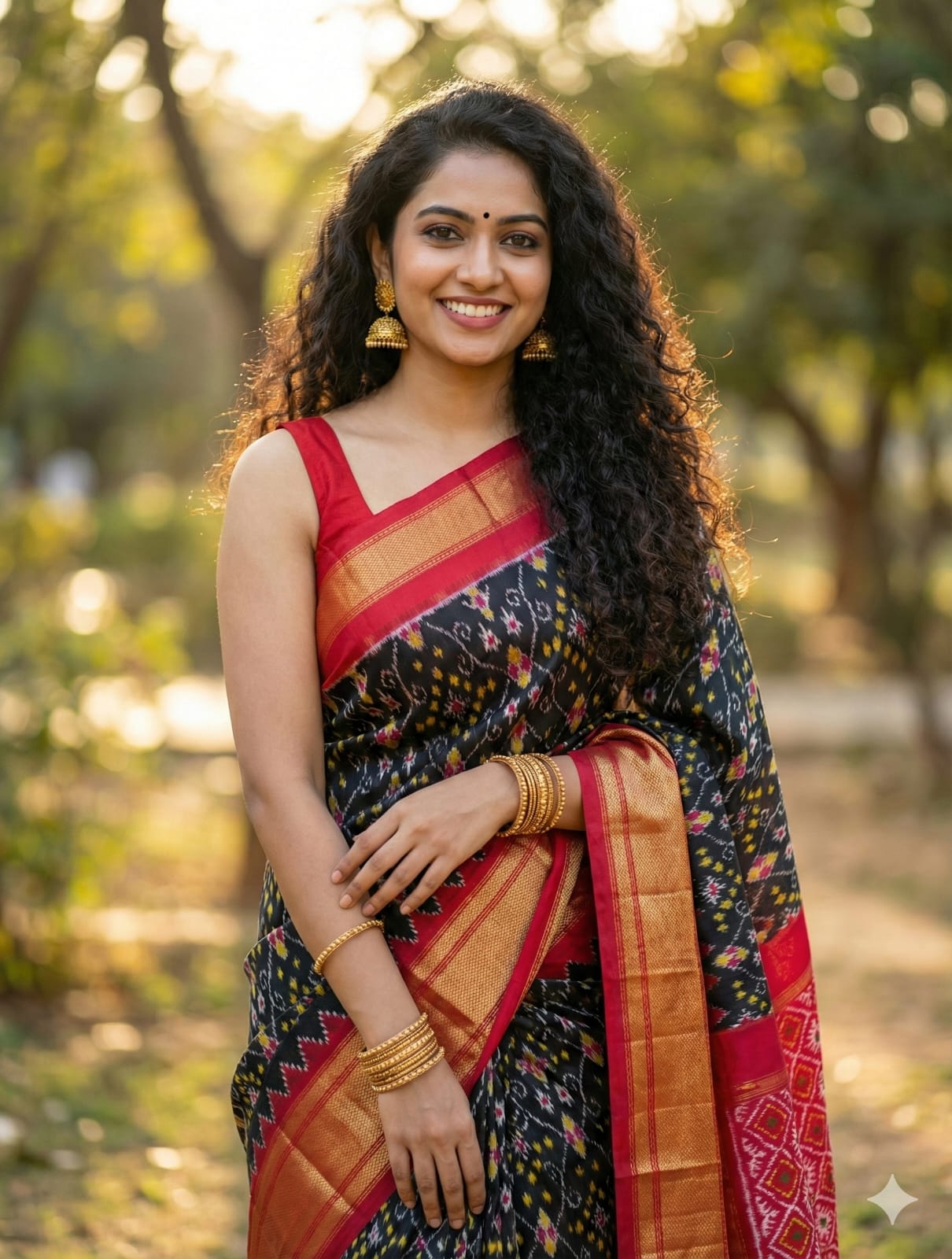 Bridal & Festive Handwoven Ikkat Silk Saree – Double Weaving Heritage Drape