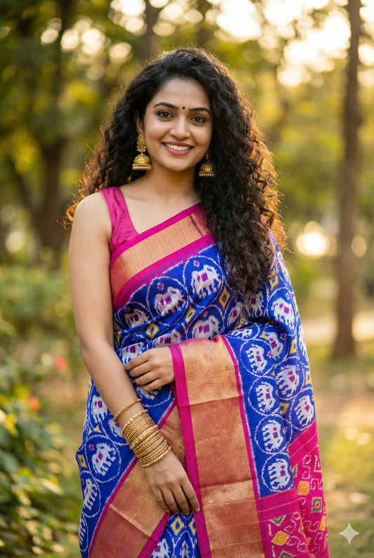 Elegant Blue Ikkat Silk Saree for Special Occasions | Silk Marked | My Indian Vogue