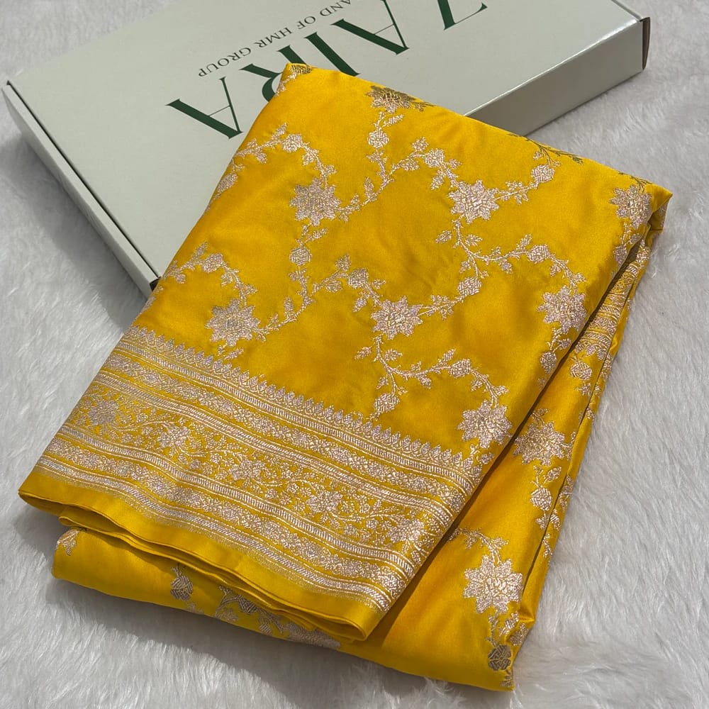 Banarasi Mashru Yellow Silk Saree