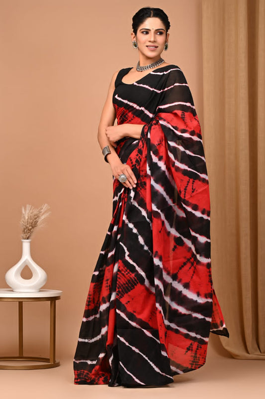 black red saree cotton ethnic wear