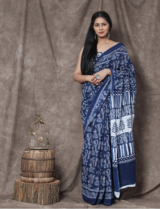 white blue saree cotton ethnic wear