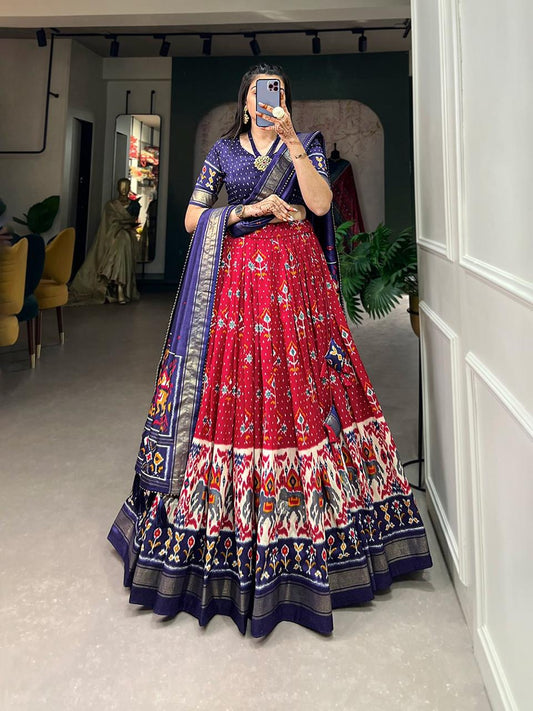 floral red blue Dola Silk Chaniya Choli