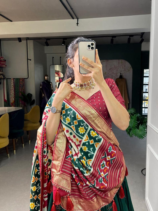 red green Dola Silk Chaniya Choli
