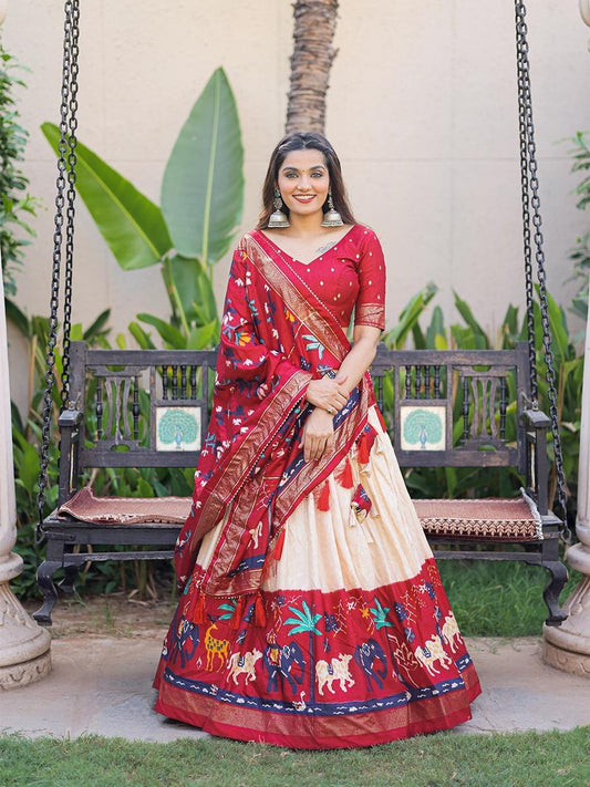 floral red Dola Silk Chaniya Choli