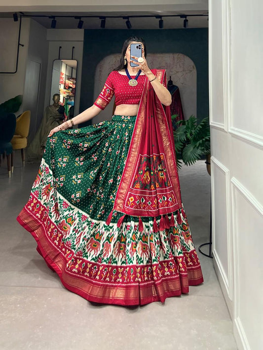 floral green red Dola Silk Chaniya Choli