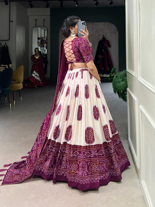 Floral purple white Dola Silk Chaniya Choli