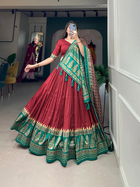 red green Dola Silk Chaniya Choli