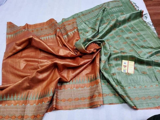 green orange saree ethnic wear