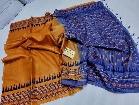 orange blue saree ethnic wear