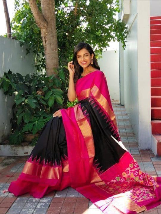 black pink saree silk ethnic wear