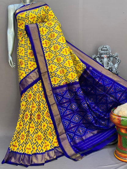 Yellow Ikkat Silk Saree