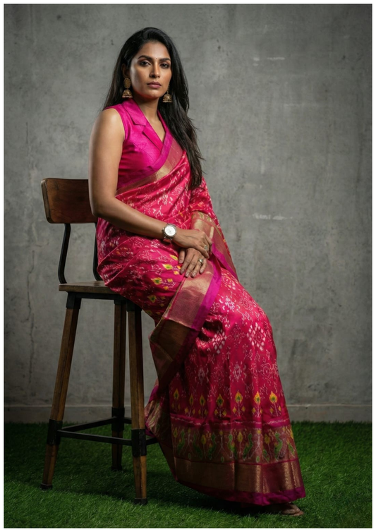 Handwoven Ikkat Silk Saree  Rare Colour Combination | Double Weaving