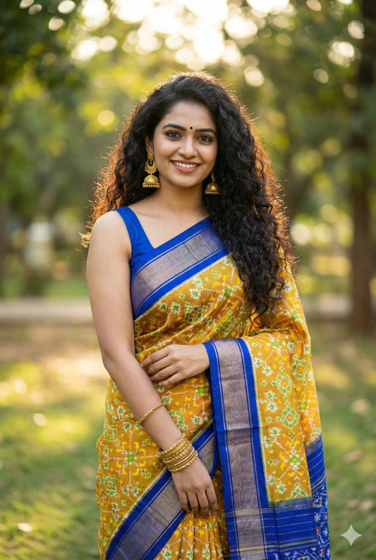 Cultural elegance Yellow Ikkat Silk Saree | My Indian Vogue