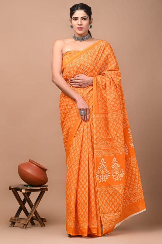 orange pink saree cotton ethnic wear