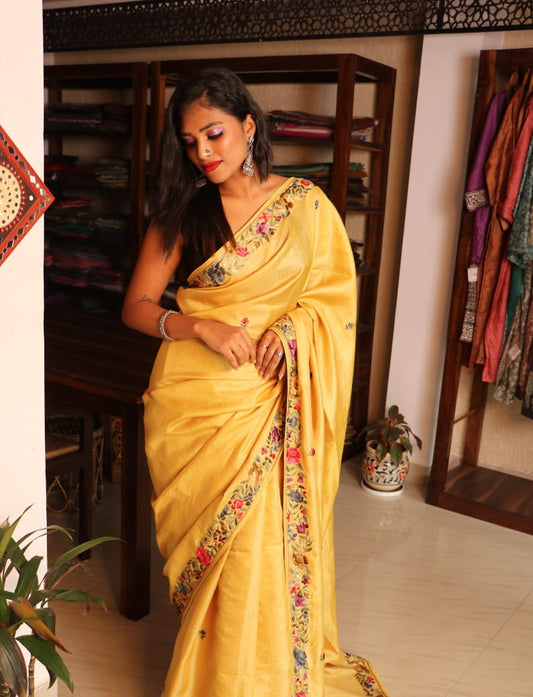 yellow green pink orange gray saree silk ethnic wear