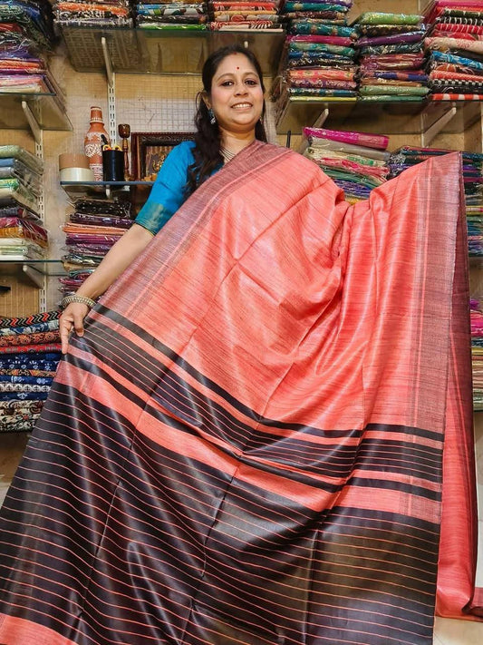 pink tussar by ghicha silk saree