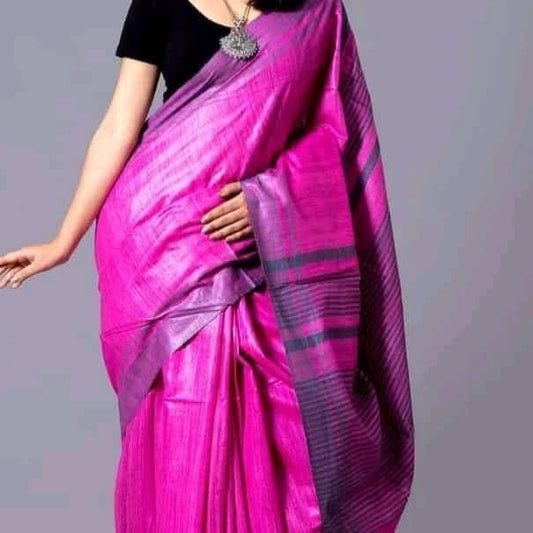 Pink tussar silk saree