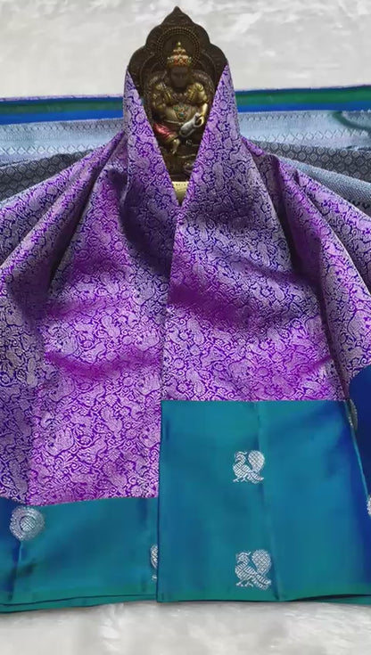 Purple Pure Kancheepuram Handwoven Silk Saree – 2G Zari | Double Warp | Silk Mark Certified