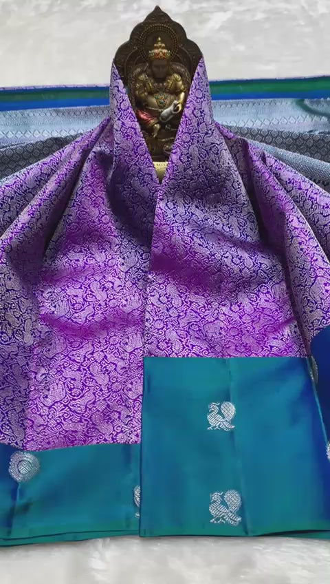 Purple Pure Kancheepuram Handwoven Silk Saree – 2G Zari | Double Warp | Silk Mark Certified