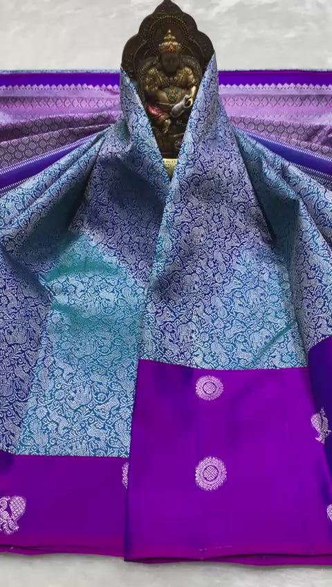 Pure Blue Kancheepuram Handwoven Silk Saree – 2G Zari | Double Warp | Silk Mark Certified