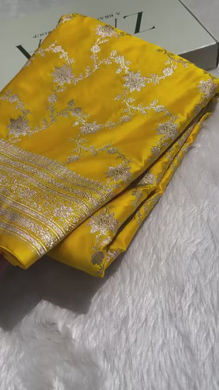 Yellow Banarasi Mashru Silk Saree