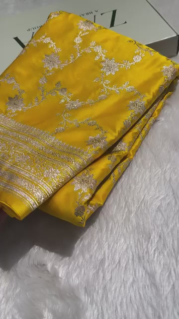 Yellow Banarasi Mashru Silk Saree